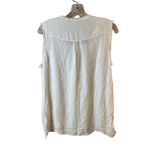 Vince Off White Crew Neck Lace Textured Raw Hem Lined Sleeveless Blouse Large - Picture 4 of 9